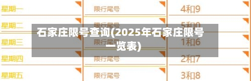 石家庄限号查询(2025年石家庄限号一览表)