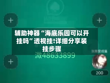 辅助神器“海底乐园可以开挂吗”透视挂!详细分享装挂步骤
