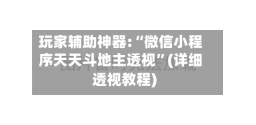 玩家辅助神器:“微信小程序天天斗地主透视”(详细透视教程)-第3张图片