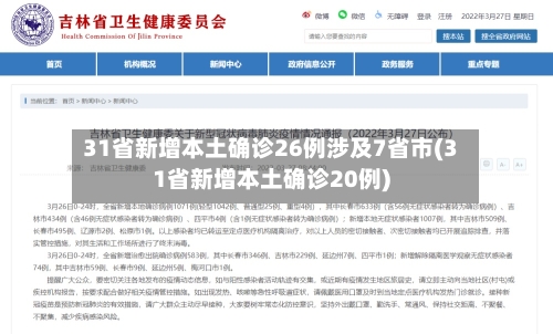 31省新增本土确诊26例涉及7省市(31省新增本土确诊20例)