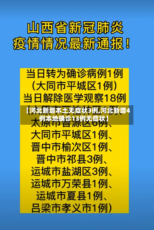 【河北新增本土无症状3例,河北新增4例本地确诊13例无症状】