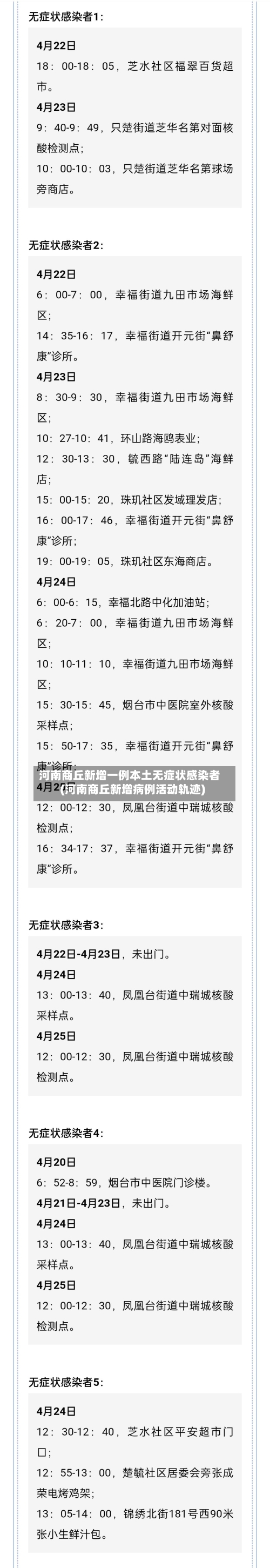 河南商丘新增一例本土无症状感染者(河南商丘新增病例活动轨迹)