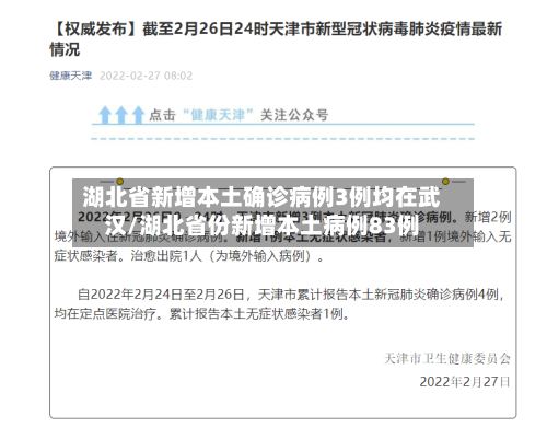 湖北省新增本土确诊病例3例均在武汉/湖北省份新增本土病例83例