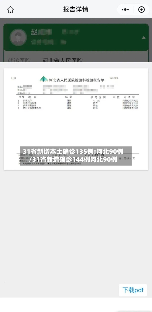 31省新增本土确诊135例:河北90例/31省新增确诊144例河北90例