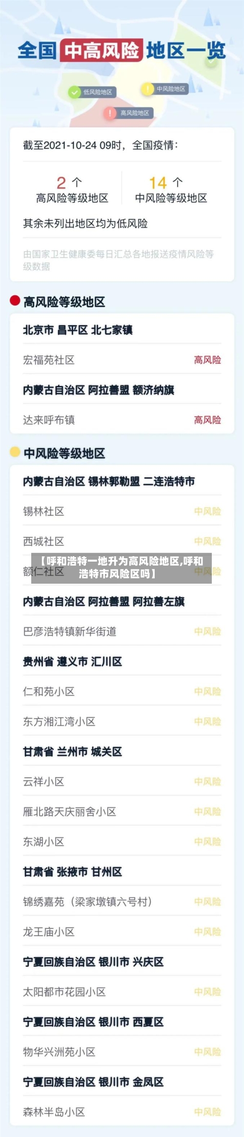 【呼和浩特一地升为高风险地区,呼和浩特市风险区吗】